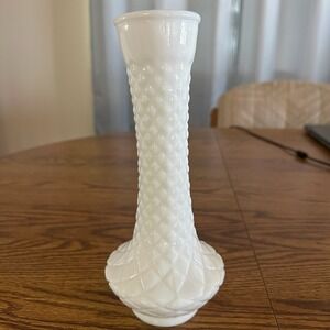 Vintage Randall Milk Glass Bud Vase Diamond English Hobnail 9" Tall